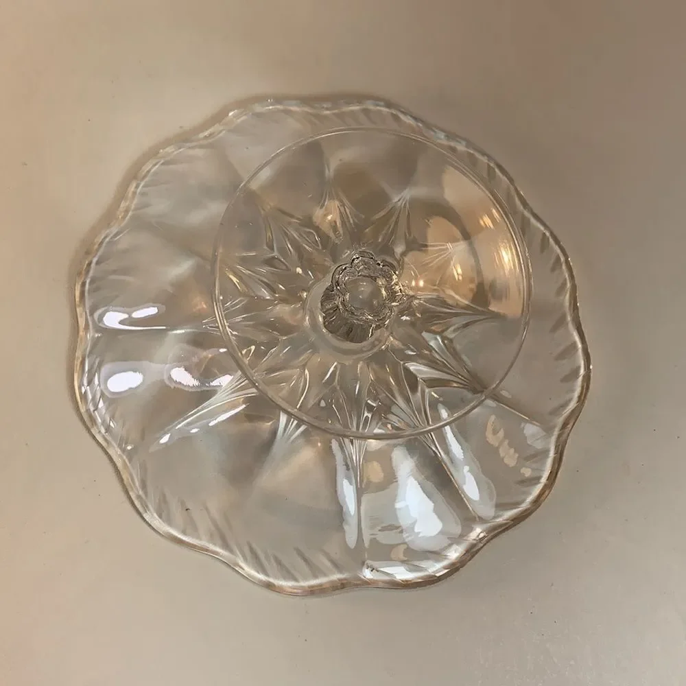 Serving Gift Tray Trinket Small Single Pedestal Frosted Accent Rim Clear Glass